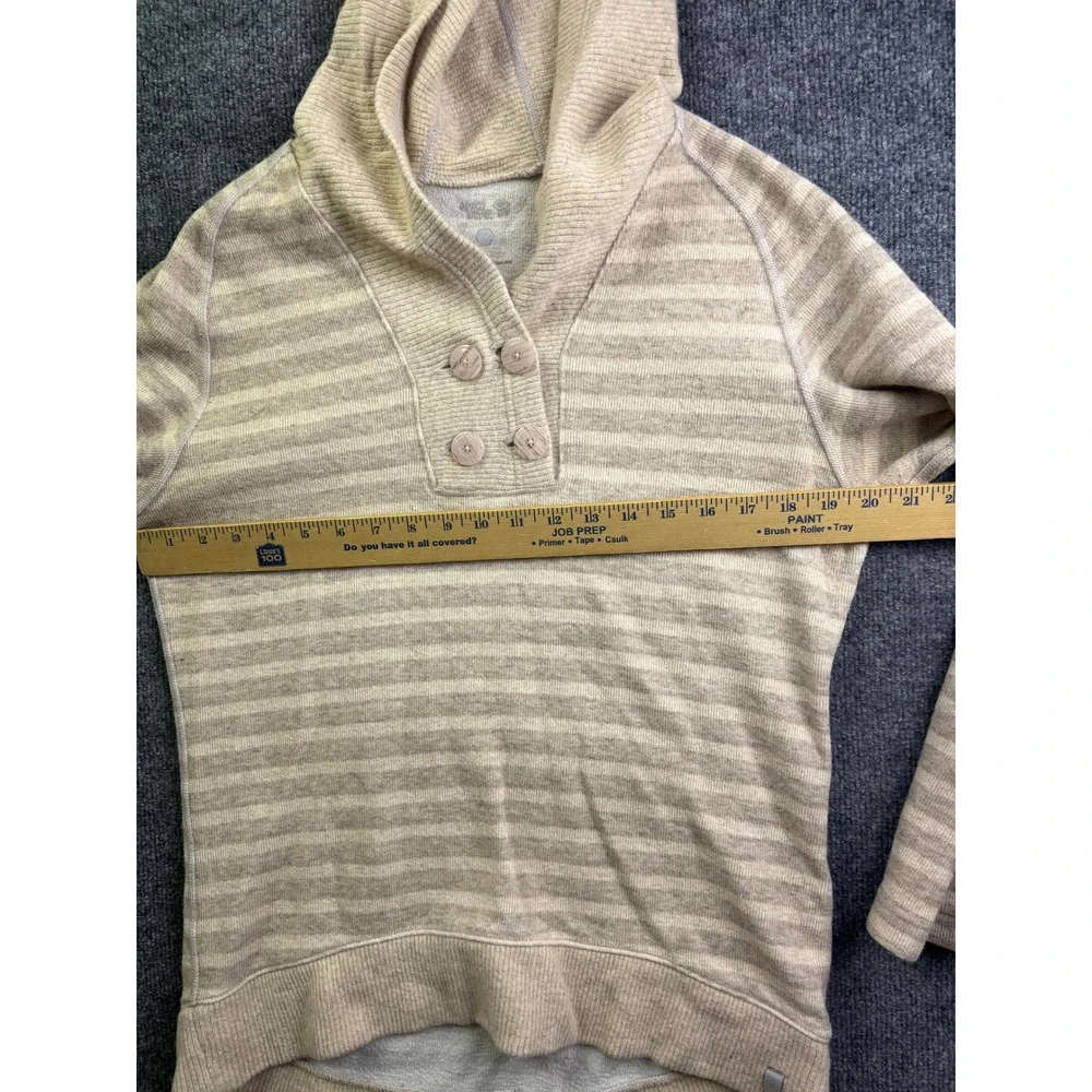 Mountain Hardwear Hoodie Women Small Tan Striped Recycled Wool Blend Pullover‎